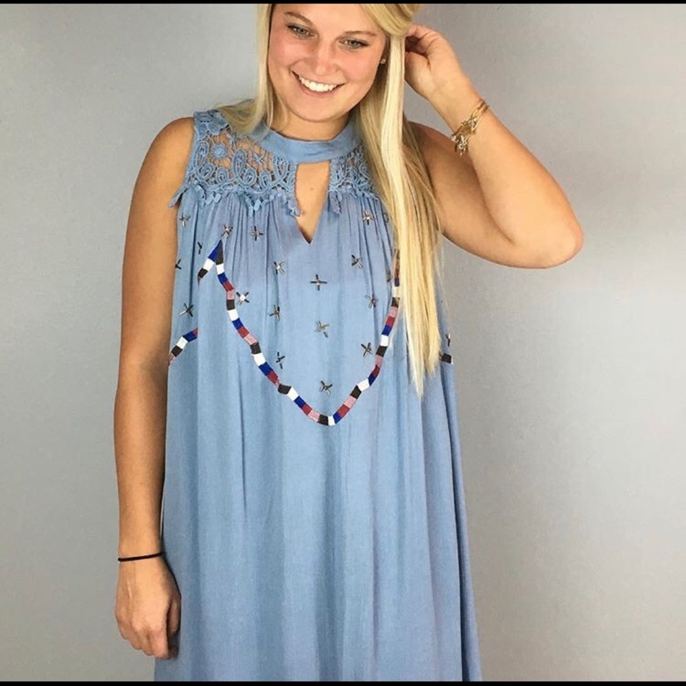 Crochet and embroidery detail dress